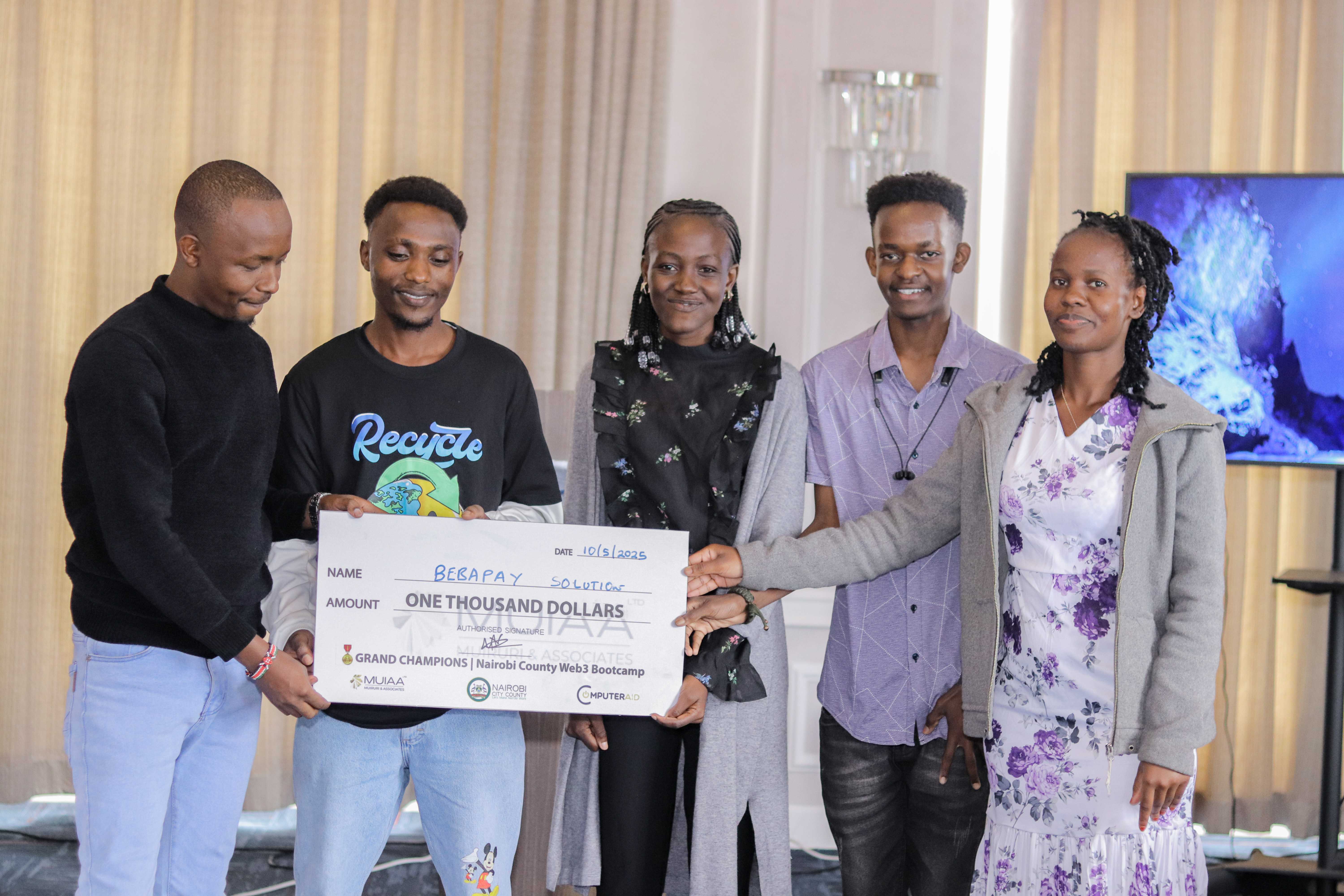 BebaPay team receiving Grand Champions award at Nairobi County Web3 Bootcamp